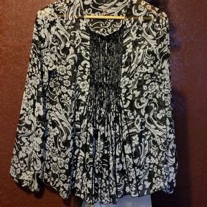 Black and white pleated floral blouse